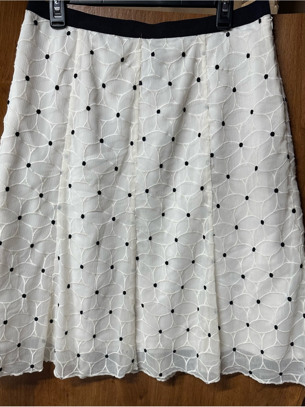 Ann Taylor White Eyelet A-Line Skirt with Black Dot Trim
